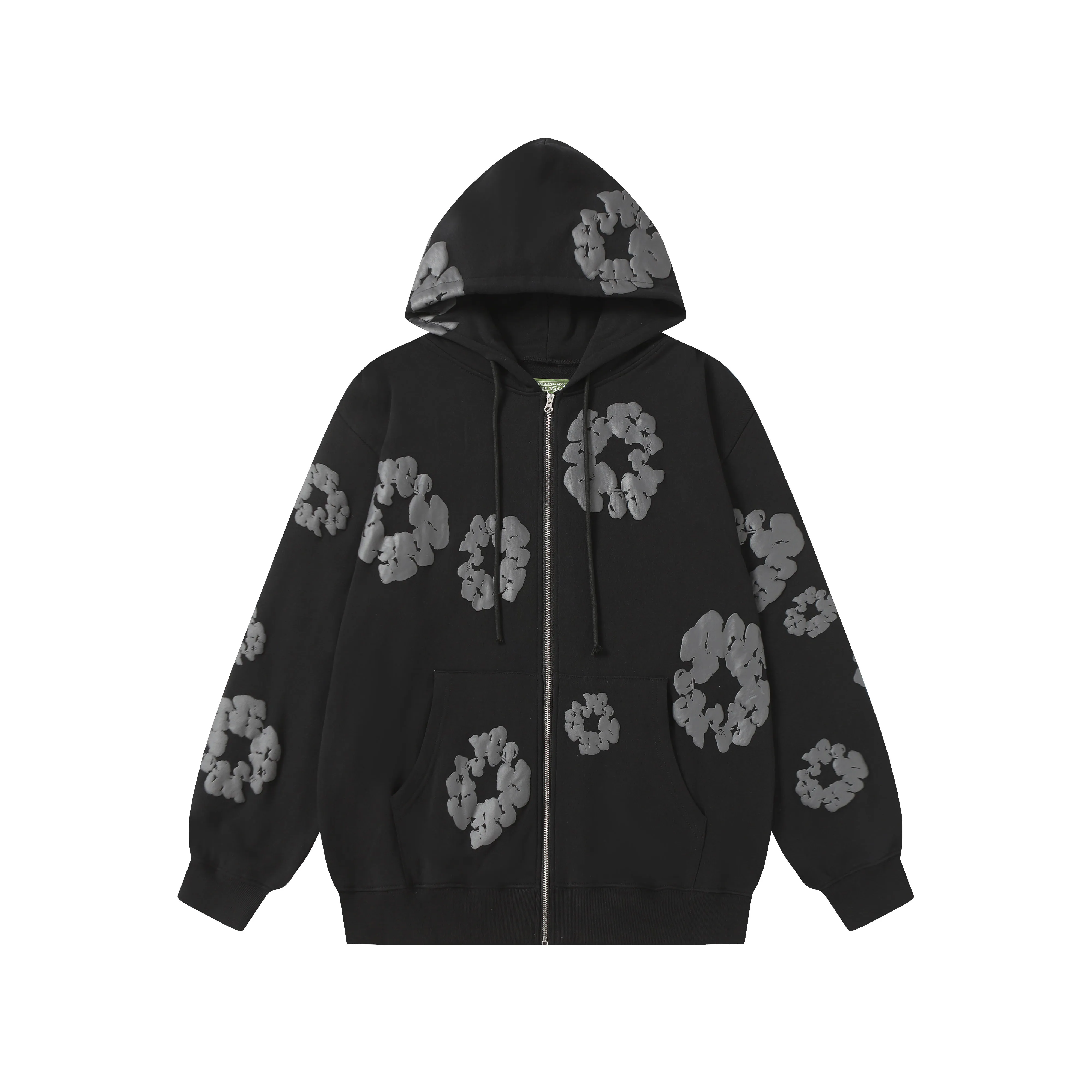 16 colors DENIM TEARS Kapok European and American trendy brand high-quality foam printed hooded sweatshirt jacket. Terry fabric weighs 380 grams. Threads are customized and dyed in the same color. Color Black Gray Blue Green Royal Blue Purple Red Orange Colorful Blue Pink White Sky Blue Brown Carbon Gray Black Gray White White Size S-XL